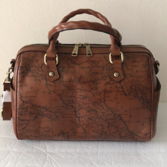 Patricia Nash Skye Speedy Satchel Leath Zip Zip Xbody Sign Map Print Riot Rust - Picture 4 of 16